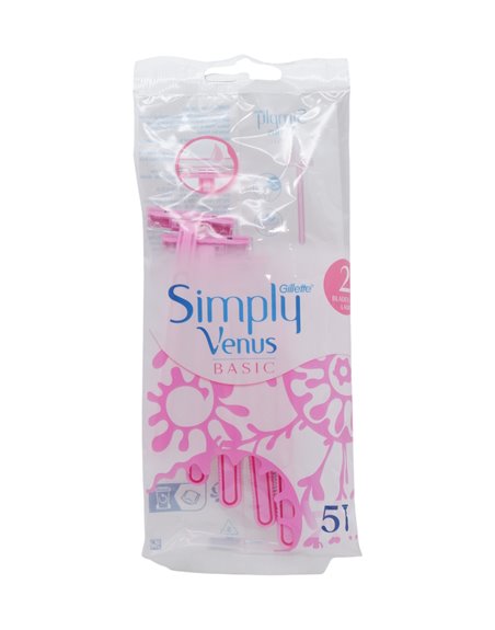 28731 - Gillette Simply Venus ( Two Blade ) Disposable Razors - 5 Pack - Box:  - Loc: L0
