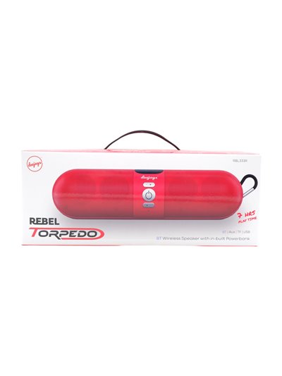 29178 - Rebel Torpedo Speaker Black. 7hrs Play Time. RBL333B - Box:  - Loc: 