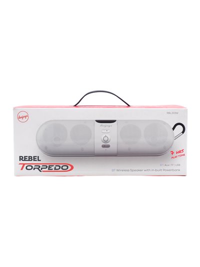 29180 - Rebel Torpedo Speaker White. 7hrs Play Time. RBL333W - Box:  - Loc: 