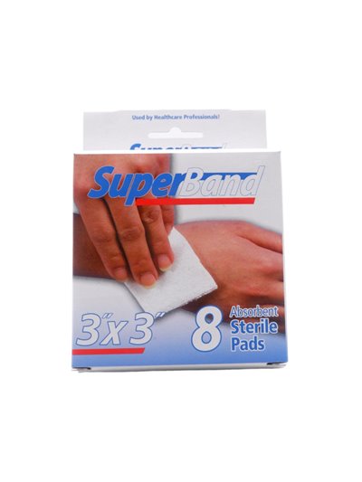 29826 - SuperBand Absorbent Sterile Pads, 3"x3" - 8ct - Box:  - Loc: K12