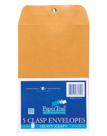 9191 - Envelope Metal Clasp 6" x 9" - 5 Pack - Box:  - Loc: J6