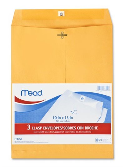 9463 - Clasp Envelope 10" x 13" - 3 Pack - Box:  - Loc: 41M