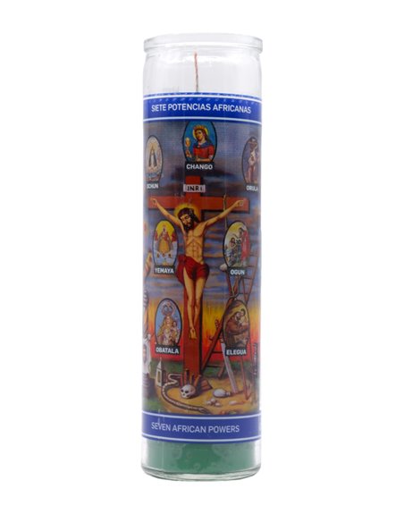 30236 - Candle Seven African Powers Green  - (Case of 12). 1255 - Box:  - Loc: H11