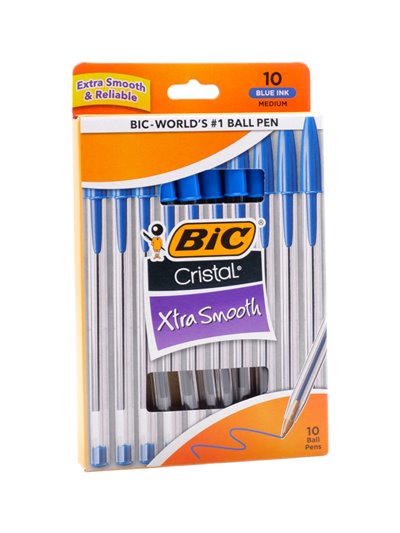 30698 - Bic. Cristal Xtra Smooth, Blue Pen - 10ct - Box:  - Loc: L0