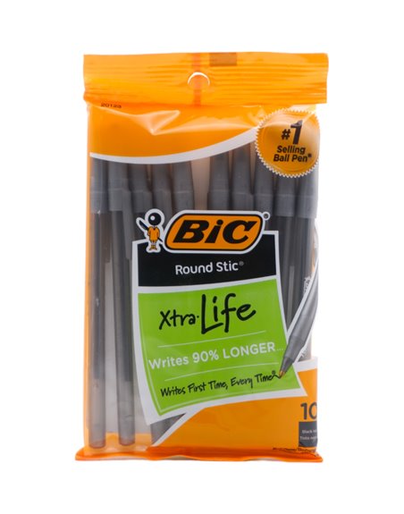 30780 - Bic. Round Stick, Black Pen - 10ct - Box:  - Loc: L0