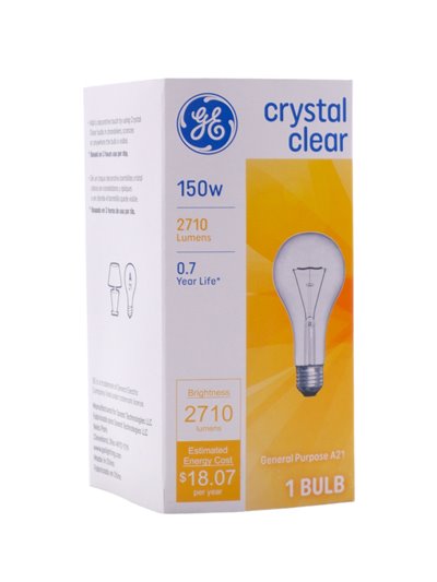 30935 - GE Light Bulbs, Soft Clear White, 150 Watts - 12 Bulbs Per Case - Box:  - Loc: I10
