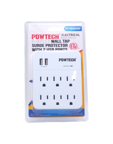 31379 - Powtech 6 Outlet Wall Tap  w/ USB (PT-7846USB) - Box:  - Loc: A1