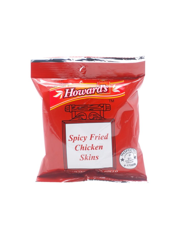 31463 - Howard's Spicy Crispy Fried Chicken Skins - 1.5 oz. (Case Of 24) - Box:  - Loc: P3