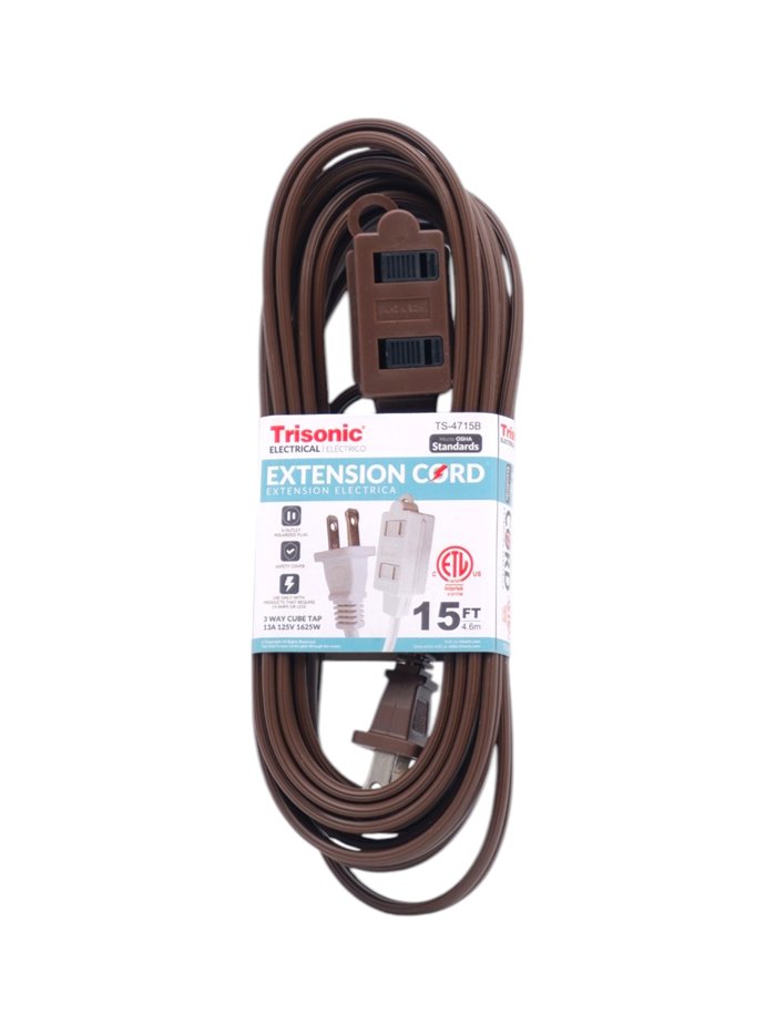 32096 - Trisonic Extension Cord, Brown - 15 ft. ( TS-4715B) - Box:  - Loc: I10
