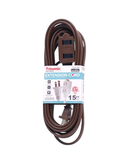 32096 - Trisonic Extension Cord, Brown - 15 ft. ( TS-4715B) - Box:  - Loc: I10