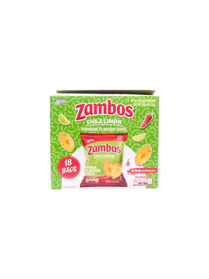 32140 - Zambos Chile Limon ( Picositos ) Plantain Chips - 1oz. (Case Of 18) - Box:  - Loc: N5