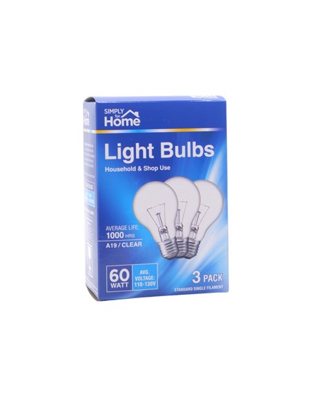 32265 - Simply For Home. Light Bulbs, Soft Clear, 60 Watts - 3ct. (Case Of 40) - Box:  - Loc: I10