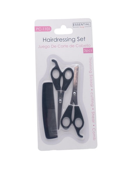 32398 - Essential Living. Hair Comb & Scissors Set - 3 pcs  (PC-1100) - Box:  - Loc: J5