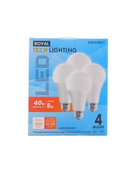 32406 - Royal. Light Bulbs, Soft White, 5 Watts - 12 Pack/4 Bulbs. (Case Of 48) - Box:  - Loc: I10