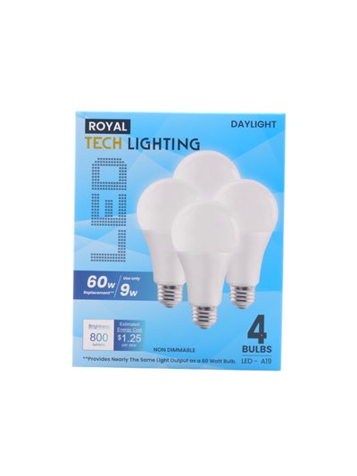 32407 - Royal. Light Bulbs, Soft White, 9 Watts - 12 Pack/4 Bulbs. (Case Of 48) - Box:  - Loc: I10