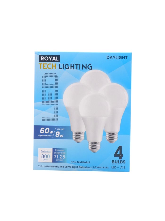 32407 - Royal. Light Bulbs, Soft White, 9 Watts - 12 Pack/4 Bulbs. (Case Of 48) - Box:  - Loc: I10