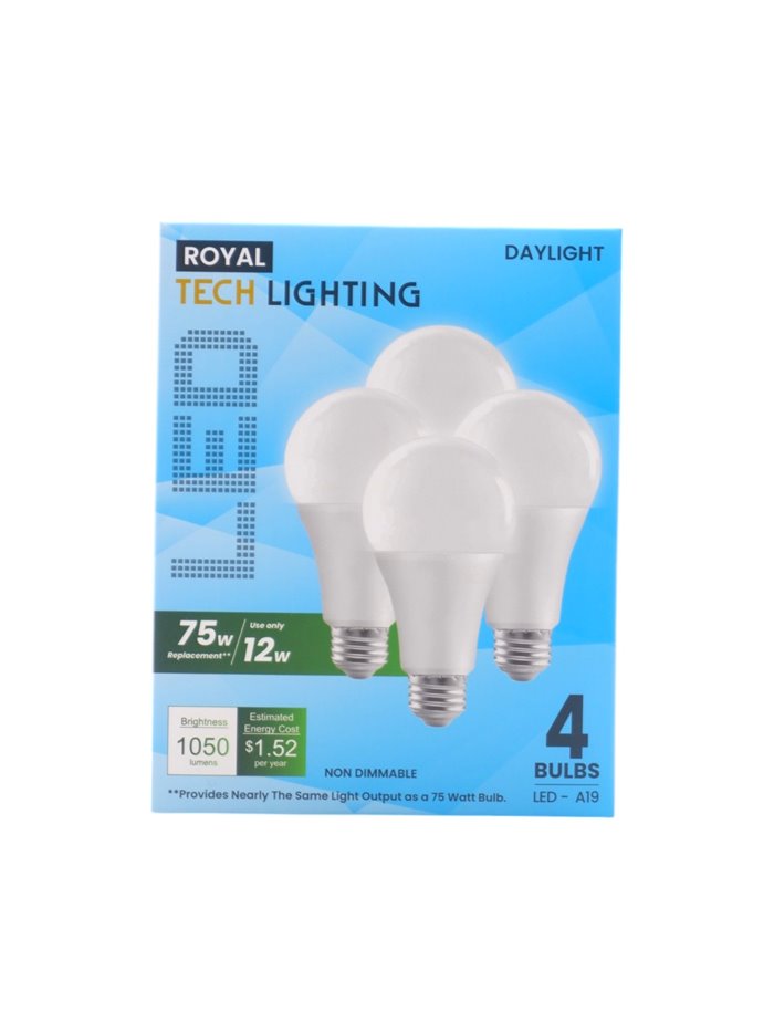 32408 - Royal. Light Bulbs, Soft White, 12 Watts - 12 Pack/4 Bulbs. (Case Of 48) - Box:  - Loc: I10
