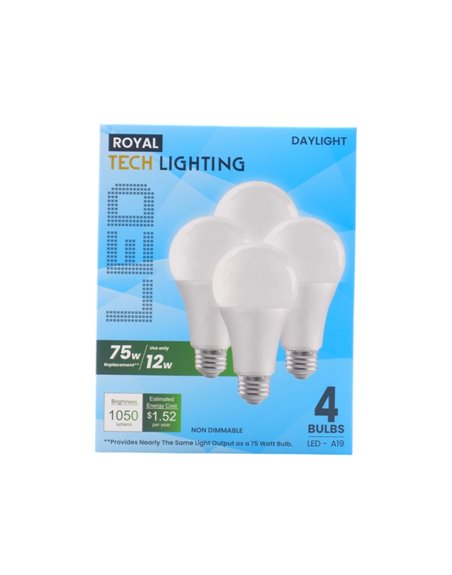 32408 - Royal. Light Bulbs, Soft White, 12 Watts - 12 Pack/4 Bulbs. (Case Of 48) - Box:  - Loc: I10