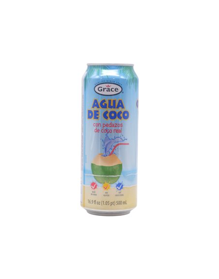 32961 - La Fe (Grace) Coconut Water Con Pedazos de Coco. 24/500ml - Box:  - Loc: 