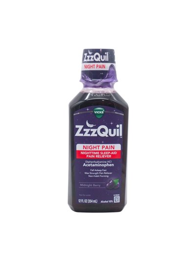 33008 - Vicks ZzzQuil Nighttime Pain. Midnight Berry - 12fl. oz. - Box:  - Loc: K4