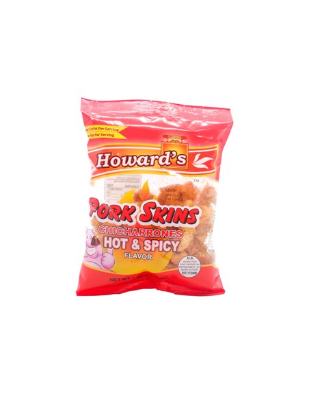 33140 - Howard's Pork Skins Hot & Spicy ( Soft ) - 1.5 oz. - Box:  - Loc: P2