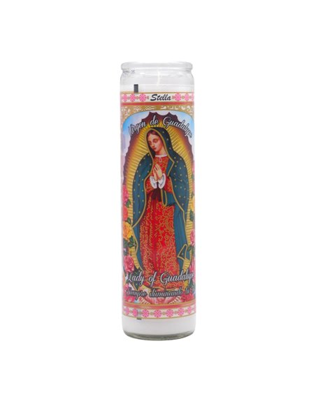 33251 - Brilux Glass Candle Virgen De Guadalupe. (White/Blanci). Case 12ct - Box:  - Loc: A9