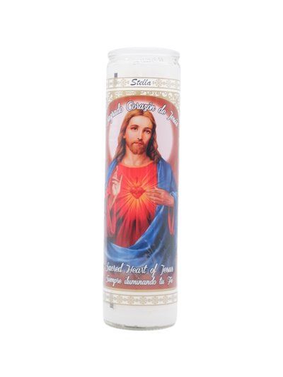 33253 - Brilux Glass Candle Sacred Heart. (White/Blanco). Case 12ct - Box:  - Loc: A9
