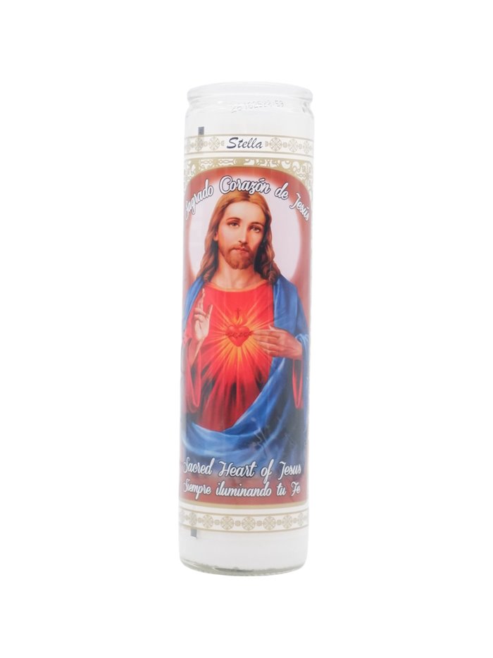 33253 - Brilux Glass Candle Sacred Heart. (White/Blanco). Case 12ct - Box:  - Loc: A9