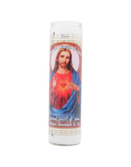 33253 - Brilux Glass Candle Sacred Heart. (White/Blanco). Case 12ct - Box:  - Loc: A9