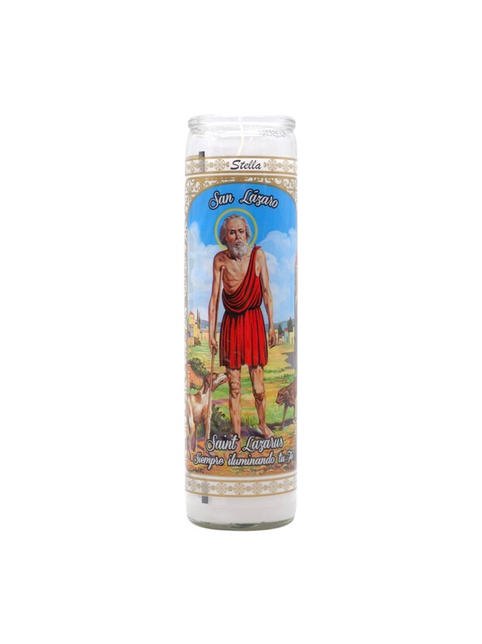 33258 - Brilux Glass Candle  San Lazaro. (White/Blanco). Case 12ct - Box:  - Loc: A9