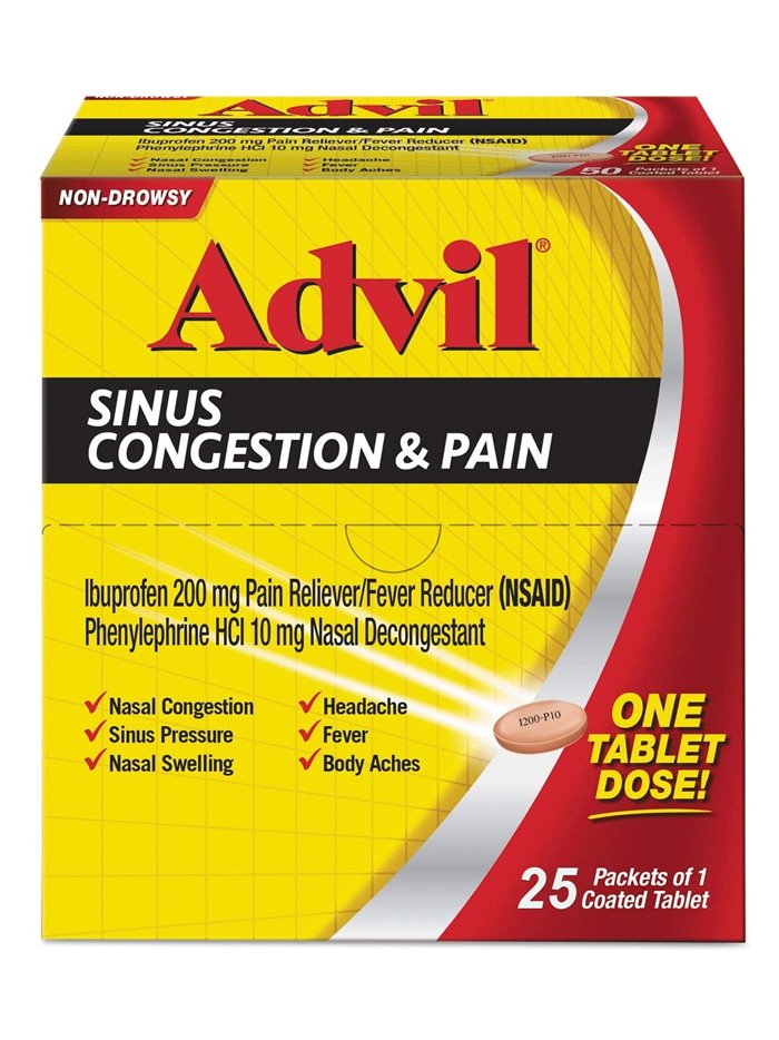 11836 - Advil Sinus Congestion & Pain Non Drowsy- 25ct - Box:  - Loc: K1