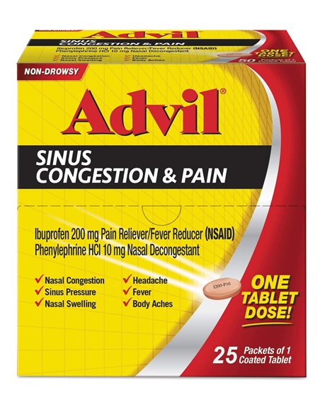 11836 - Advil Sinus Congestion & Pain Non Drowsy- 25ct - Box:  - Loc: K1