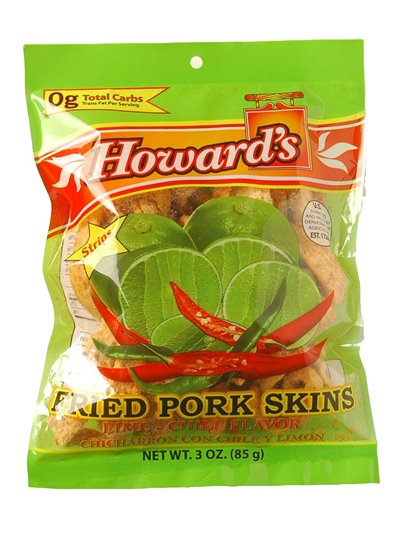 13392 - Howard's Fried Pork Skins, Lime Chili -  3 oz (Case of 24) - Box:  - Loc: P3