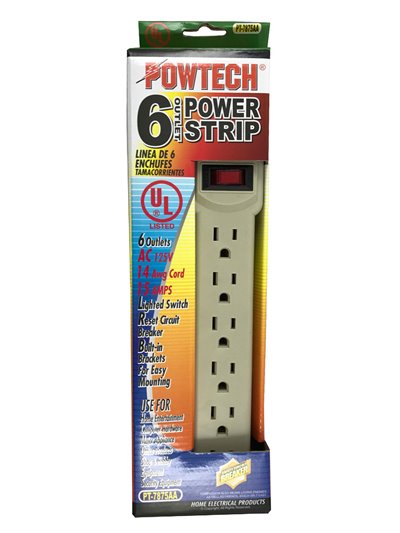 13633 - 6 Outlet Power Strip Surge Protector, White - Box:  - Loc: I10