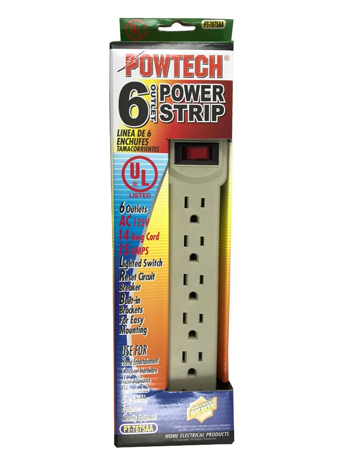 13633 - 6 Outlet Power Strip Surge Protector, White - Box:  - Loc: I10