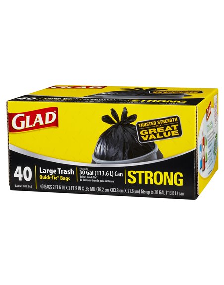 14117 - Glad Large Trash Bag, 30 Gal - 40 Bags (Case of 4) - Box:  - Loc: A4