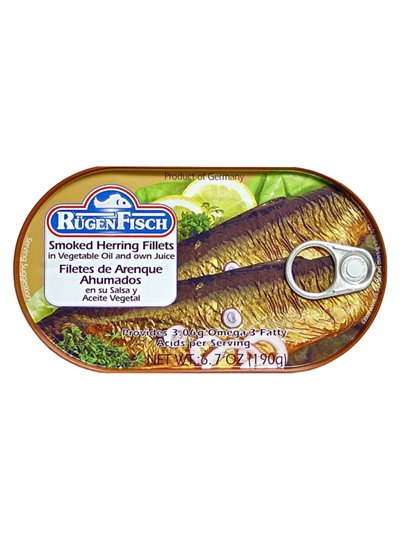 14170 - Rugen Fisch Smoked Herring Fillets In Vegetable Oil - 6.7 oz. (Case of 32) - Box:  - Loc: N5