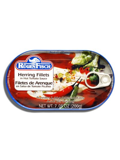 14172 - Rugen Fisch Herring Fillets in Hot Tomato Sauce - 7.05 oz. (Case of 18) - Box:  - Loc: H4