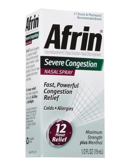 16489 - Afrin Nasal Spray Severe Congestion - 1/2 fl. oz. - Box:  - Loc: F1