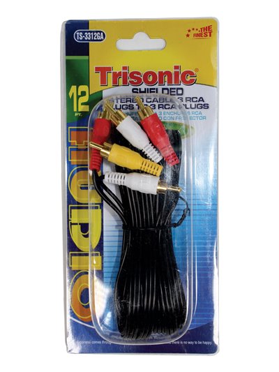 17690 - 3 RCA Plugs to 3 RCA Plugs Stereo Cable, 12 ft (TS-3312GA) - Box:  - Loc: A1