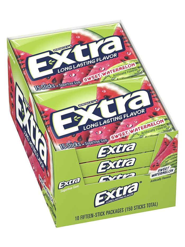 18006 - Extra Gum Sweet Watermelon - 10/15 Sticks - Box:  - Loc: N1