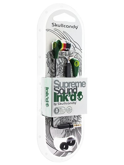 18279 - Skullcandy Ink'd Earbuds With Mic, Rasta Green - Box:  - Loc: L0