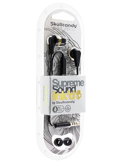 18282 - Skullcandy Ink'd Earbuds With Mic, Gold Black - Box:  - Loc: L0