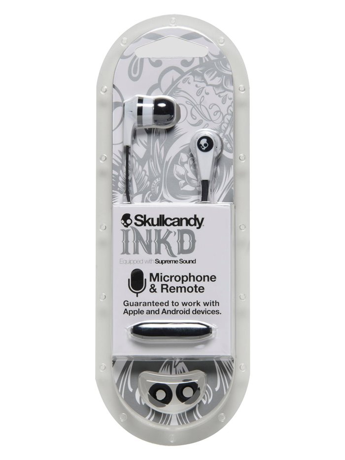 18283 - Skullcandy Ink'd Earbuds With Mic, White - Box:  - Loc: 