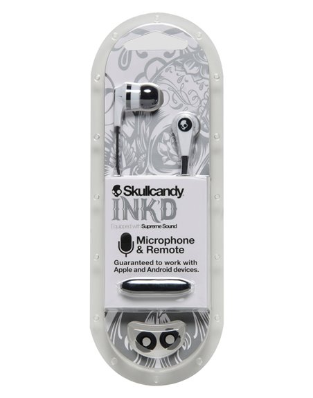 18283 - Skullcandy Ink'd Earbuds With Mic, White - Box:  - Loc: 