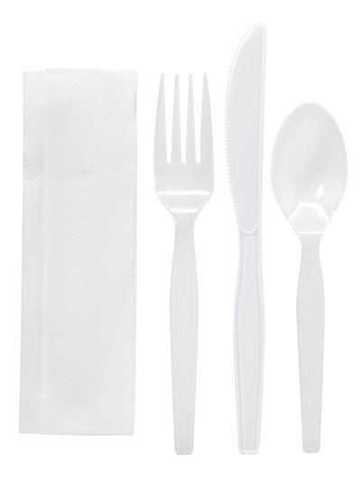 18905 - Plastic Cutlery ( Knife, Fork, Spoon, Napkin ) - 500 Packs - Box:  - Loc: R7