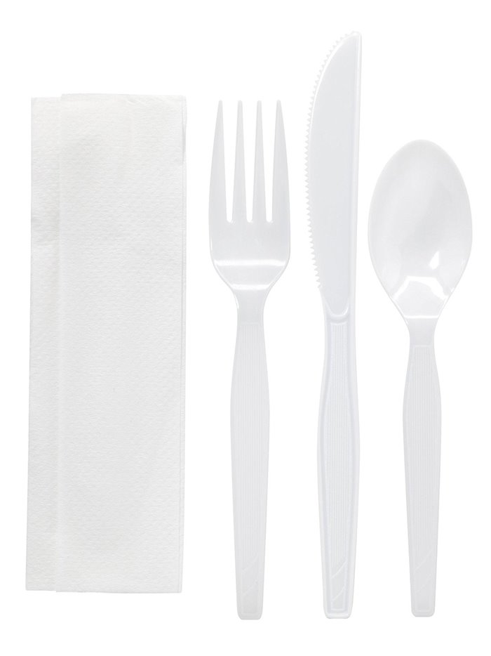 18905 - Plastic Cutlery ( Knife, Fork, Spoon, Napkin ) - 500 Packs - Box:  - Loc: R7