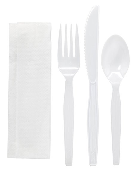 18905 - Plastic Cutlery ( Knife, Fork, Spoon, Napkin ) - 500 Packs - Box:  - Loc: R7