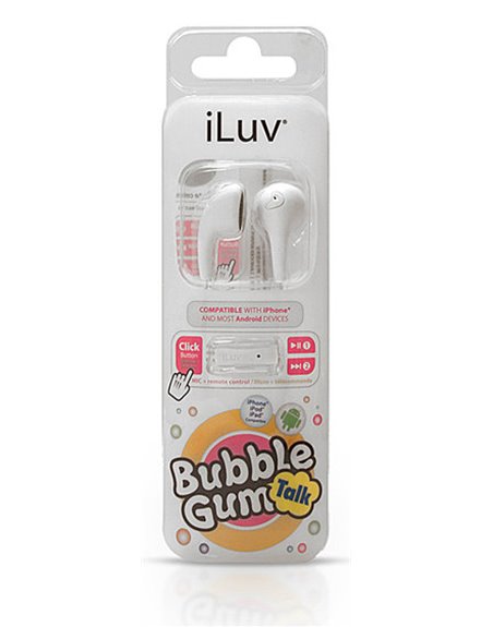 19373 - iLuv Bubble Gum Talk Earphones W/ Mic, White - Box:  - Loc: 