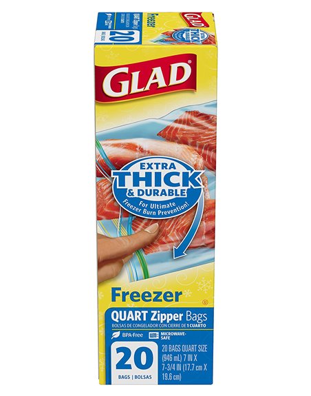 19636 - Glad Freezer Bag, 1 Quart - 12 Packs / 20 Bags - Box:  - Loc: 11F